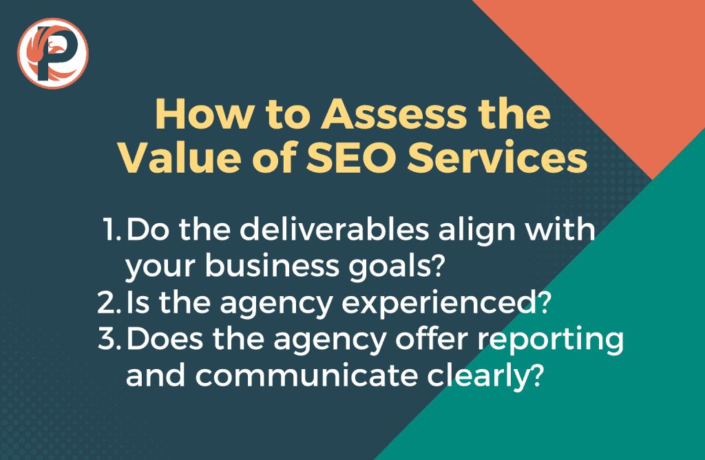 graphic that says how to assess the value of seo services