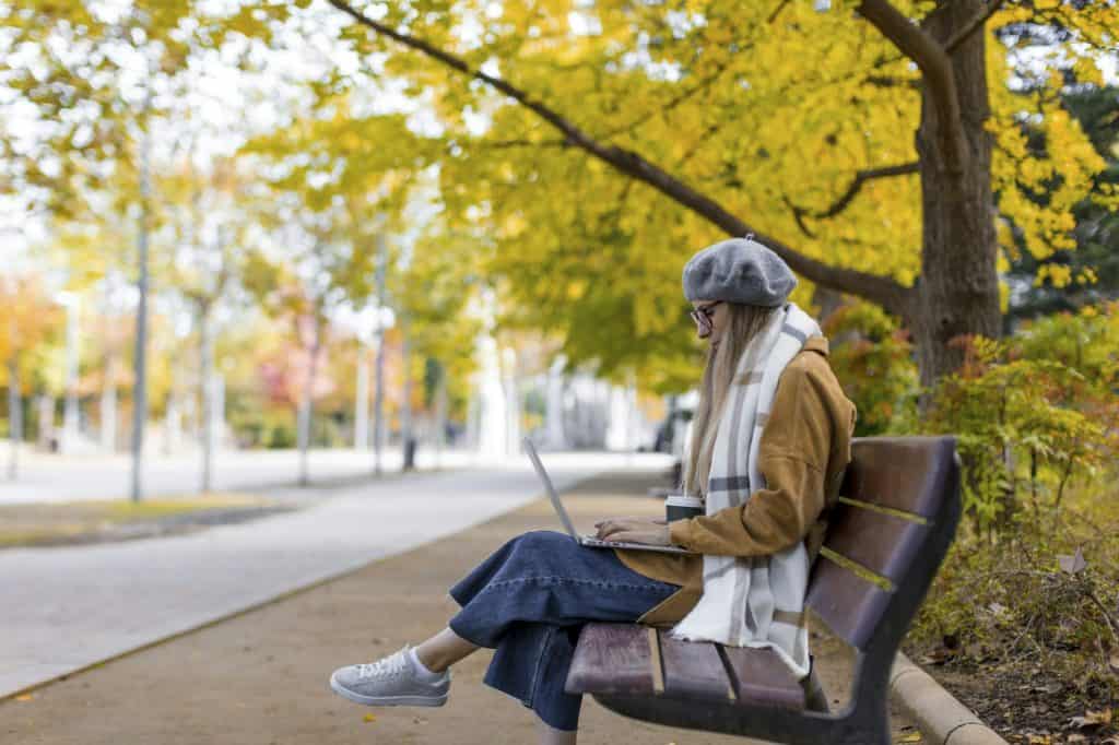 Woman working at street